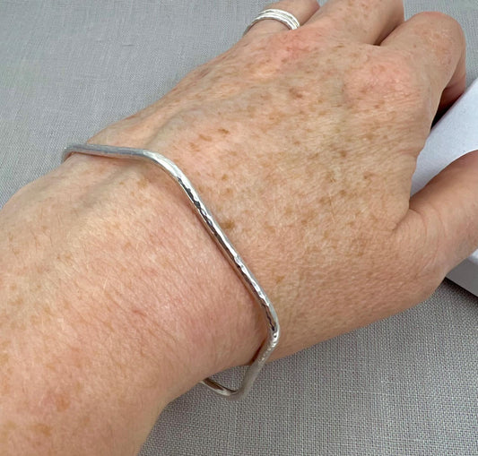 Hexagonal Bangle - Heavyweight Silver