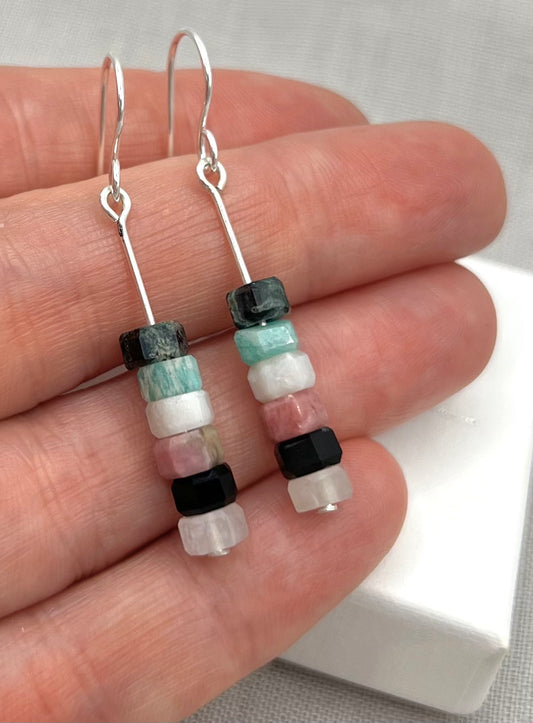 Aqua & Pink Bead Stack Earrings