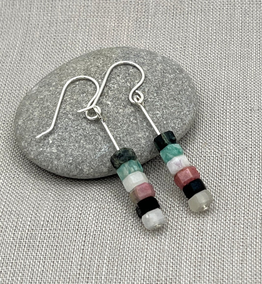 Aqua & Pink Bead Stack Earrings