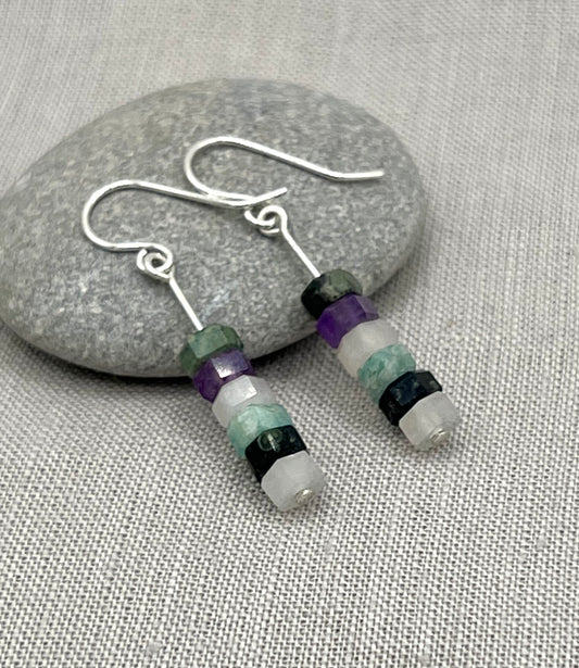 Purple & Aqua Bead Stack Earrings